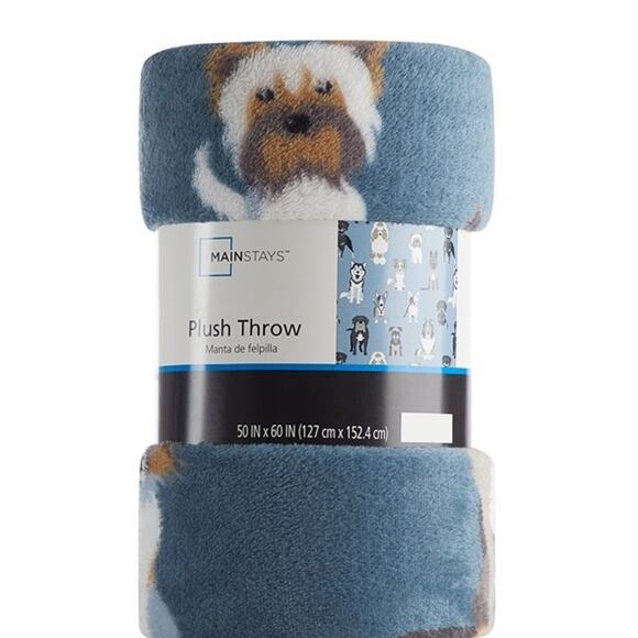 Mainstays Blue Dogs Plush Throw Blanket 50" x 60 - Picture 1 of 5